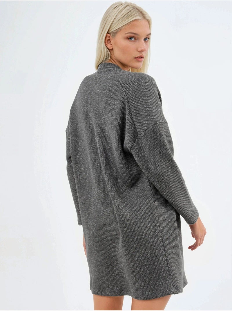 Chaqueta larga de cuello abierto de punto de lúrex busem Gris oscuro - Kiabi
