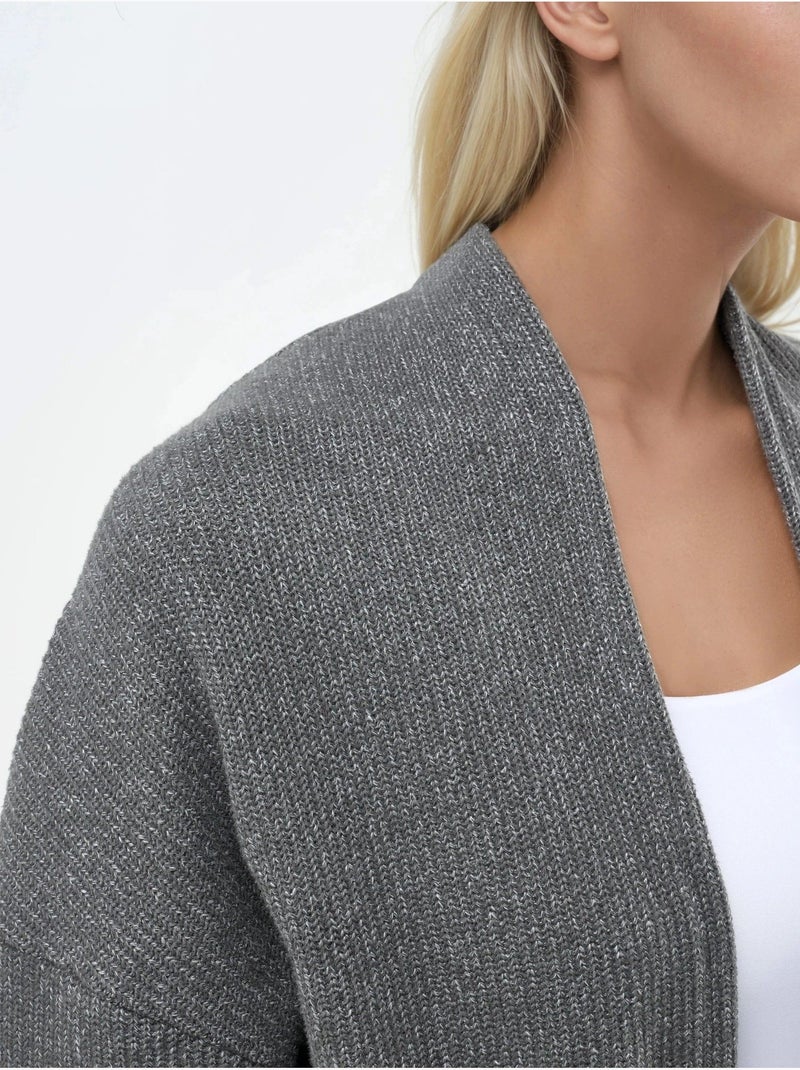 Chaqueta larga de cuello abierto de punto de lúrex busem Gris oscuro - Kiabi