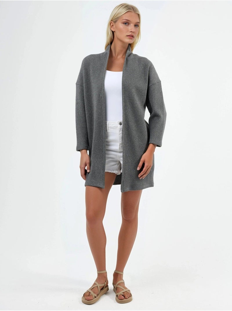 Chaqueta larga de cuello abierto de punto de lúrex busem Gris oscuro - Kiabi