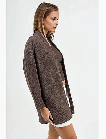 Chaqueta larga de cuello abierto de punto de lúrex busem