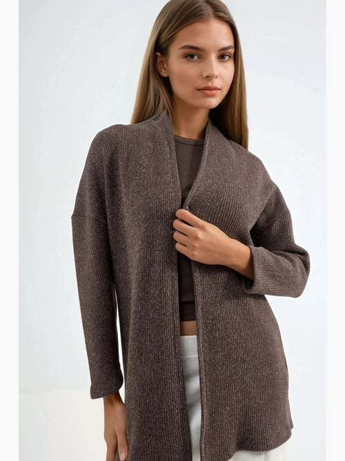 Chaqueta larga de cuello abierto de punto de lúrex busem - Kiabi Chaqueta larga de cuello abierto de punto de lúrex busem - Kiabi