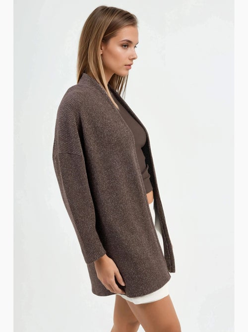 Chaqueta larga de cuello abierto de punto de lúrex busem - Kiabi Chaqueta larga de cuello abierto de punto de lúrex busem - Kiabi