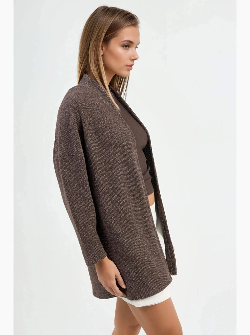 Chaqueta larga de cuello abierto de punto de lúrex busem Marrón chocolate - Kiabi