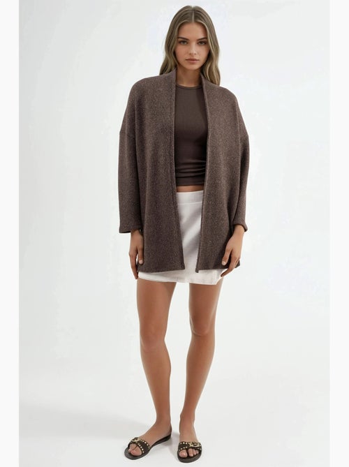 Chaqueta larga de cuello abierto de punto de lúrex busem - Kiabi Chaqueta larga de cuello abierto de punto de lúrex busem - Kiabi