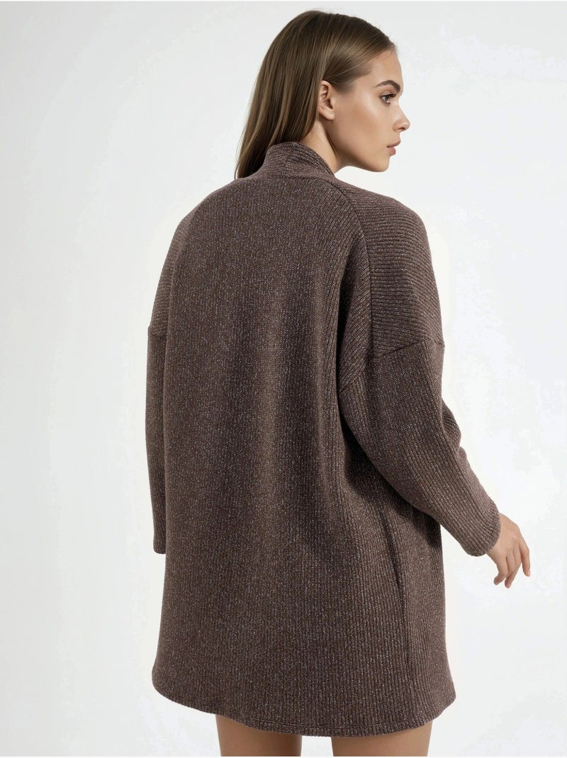 Chaqueta larga de cuello abierto de punto de lúrex busem Marrón chocolate - Kiabi