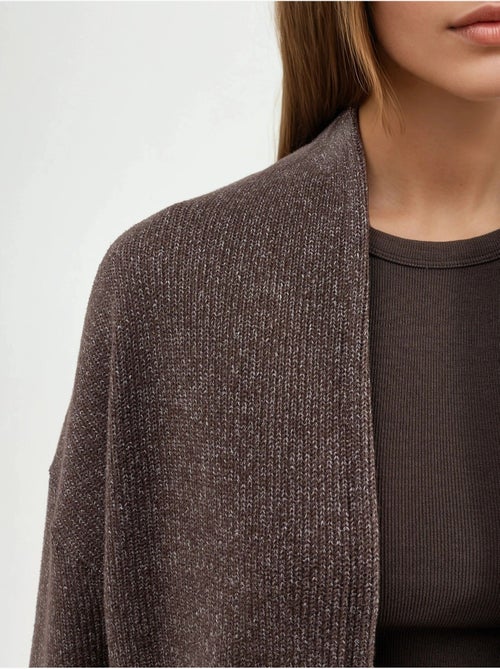 Chaqueta larga de cuello abierto de punto de lúrex busem - Kiabi Chaqueta larga de cuello abierto de punto de lúrex busem - Kiabi