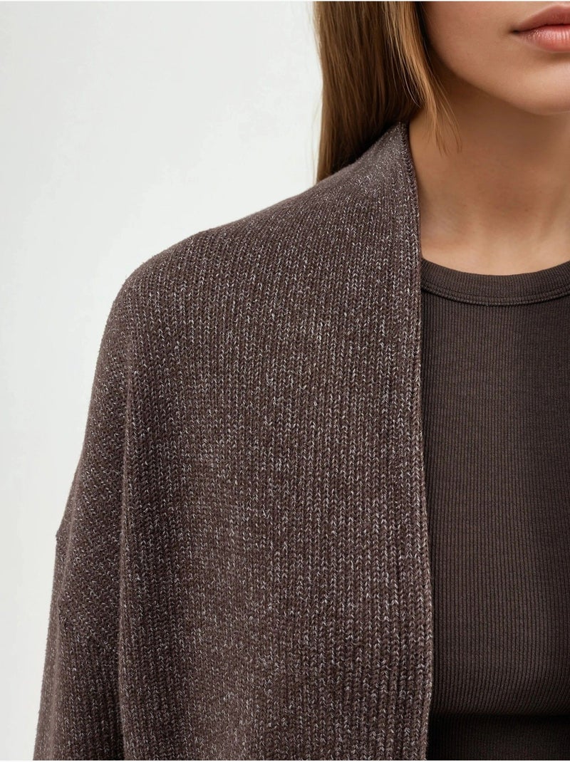 Chaqueta larga de cuello abierto de punto de lúrex busem Marrón chocolate - Kiabi