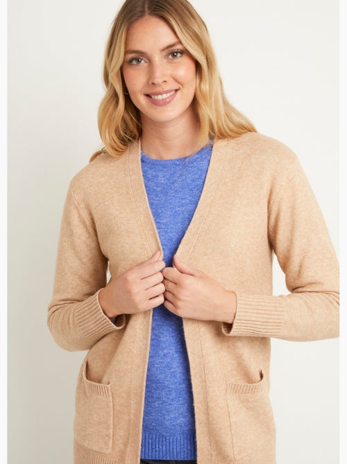 Chaqueta larga de lana jaspeada de borde a borde - Afibel - Kiabi