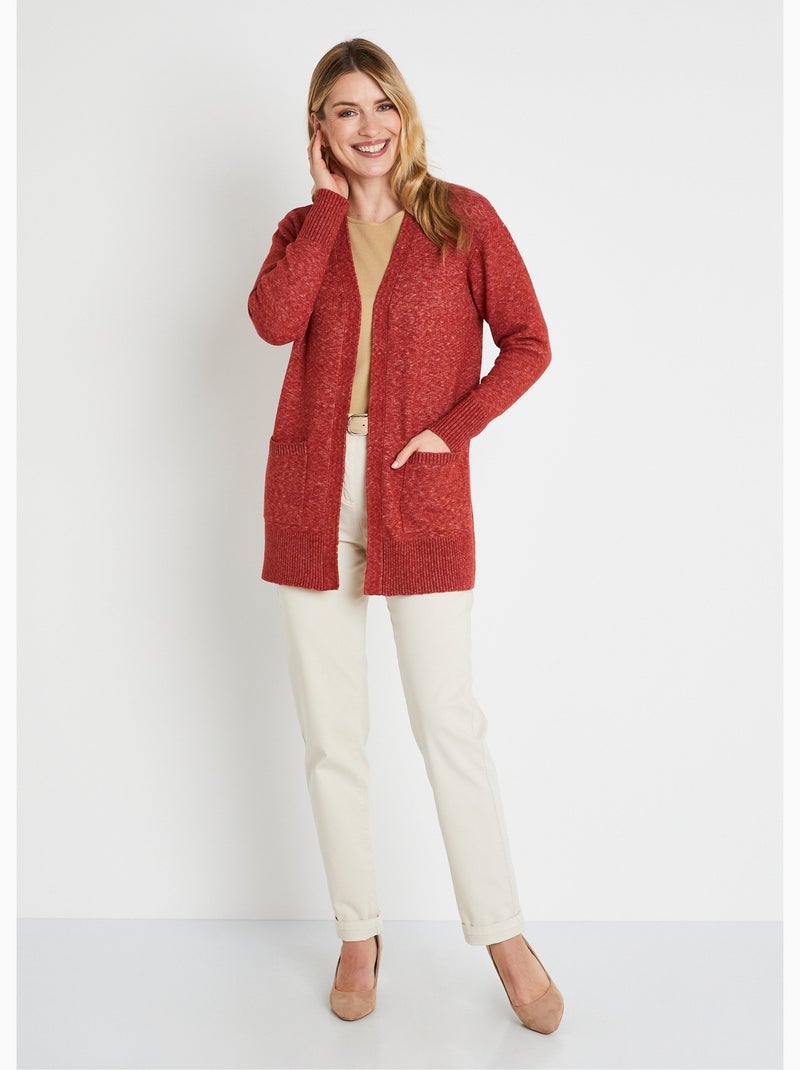 Chaqueta larga de lana jaspeada de borde a borde - Afibel Ladrillo - Kiabi