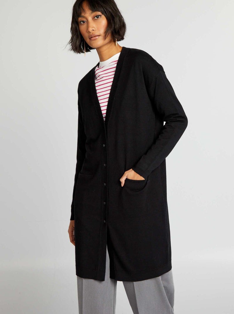 Chaqueta larga de punto abotonada NEGRO - Kiabi