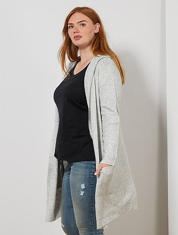 Chaqueta larga de punto brillante con capucha - Kiabi