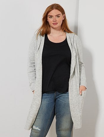 Chaqueta larga de punto brillante con capucha - Kiabi