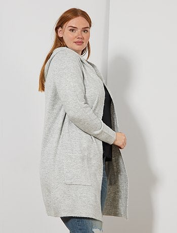 Chaqueta larga de punto brillante con capucha - Kiabi