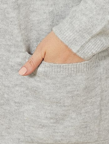 Chaqueta larga de punto brillante con capucha - Kiabi