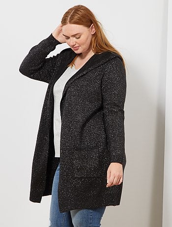 Chaqueta larga de punto brillante con capucha - Kiabi