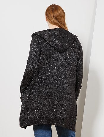 Chaqueta larga de punto brillante con capucha - Kiabi