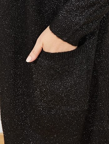 Chaqueta larga de punto brillante con capucha - Kiabi