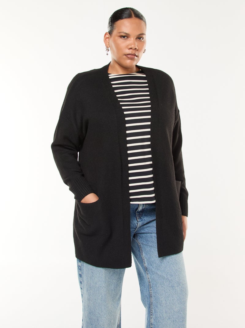 Chaqueta larga de punto con 2 bolsillos negro - Kiabi