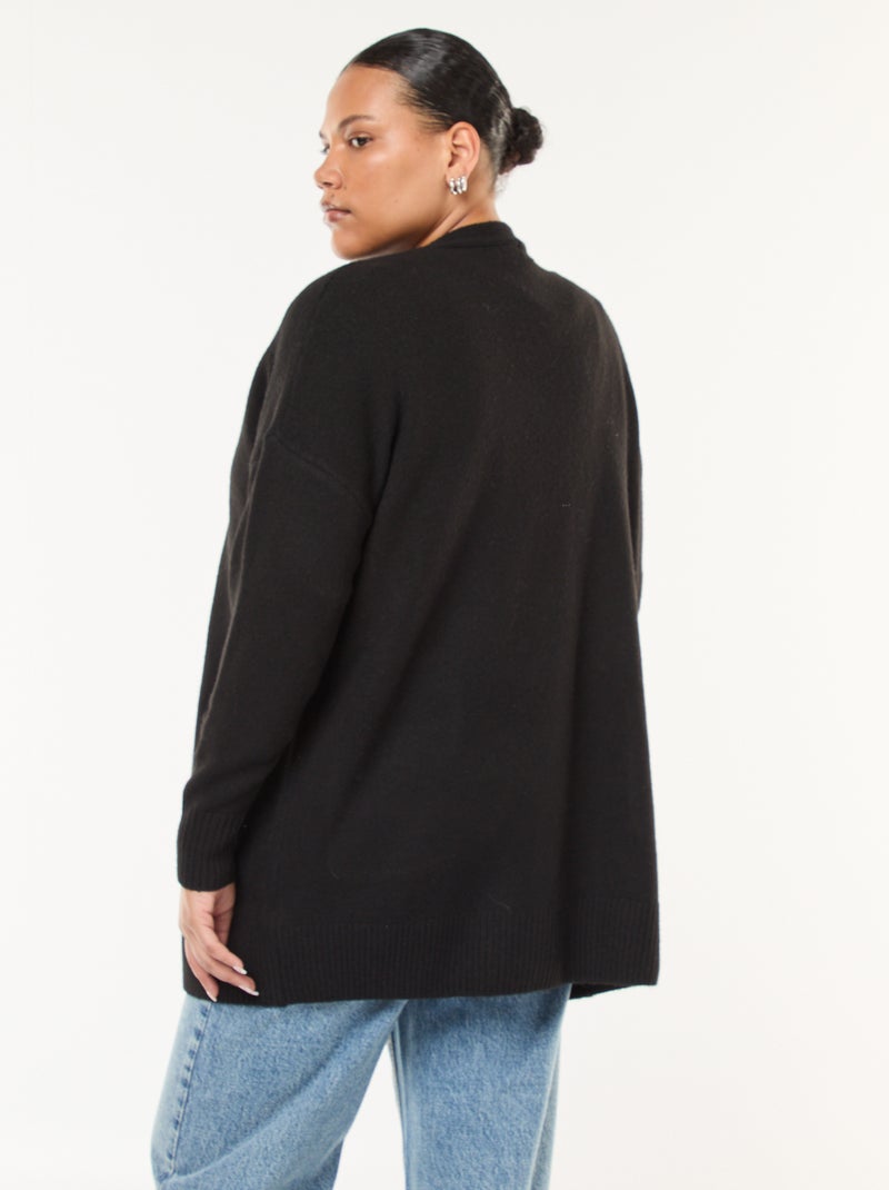 Chaqueta larga de punto con 2 bolsillos negro - Kiabi