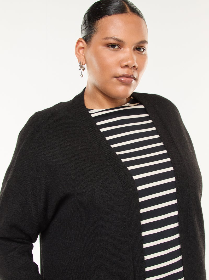 Chaqueta larga de punto con 2 bolsillos negro - Kiabi