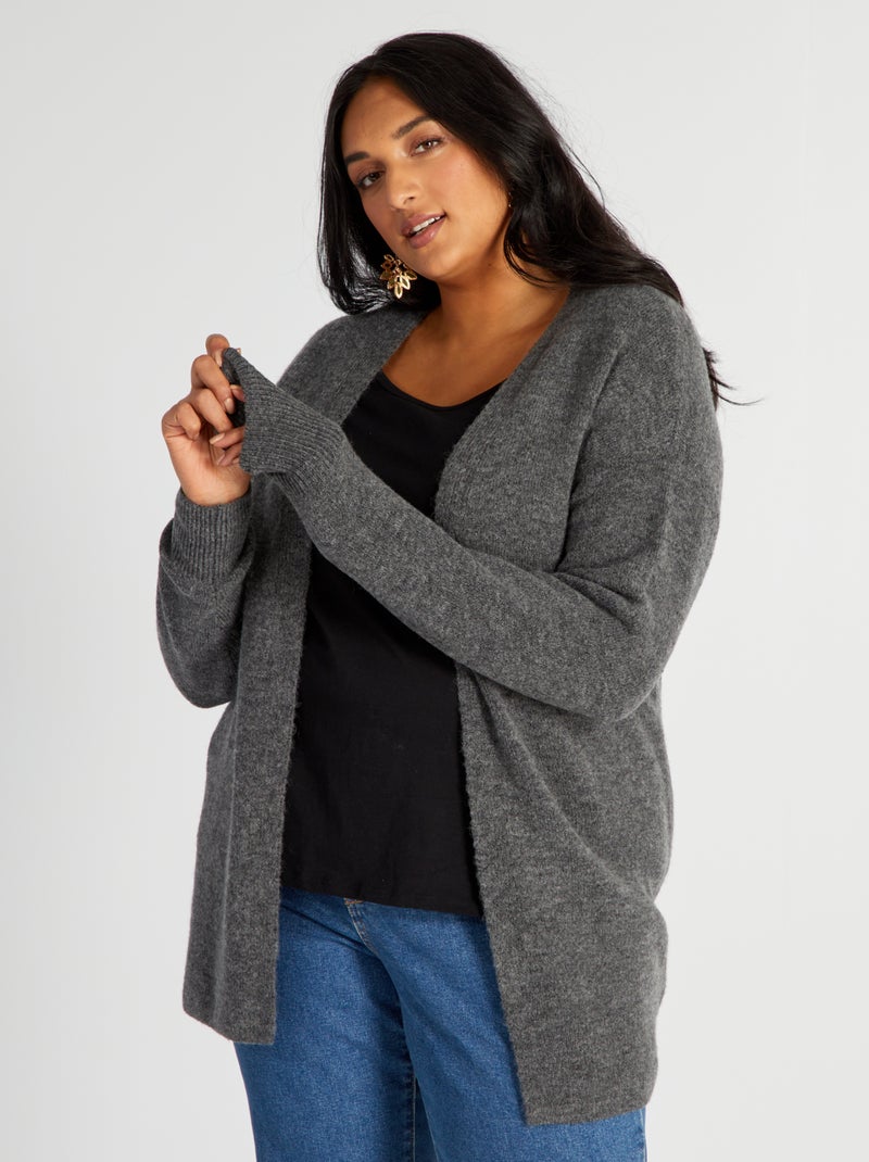 Chaqueta larga de punto con manga murciélago GRIS - Kiabi