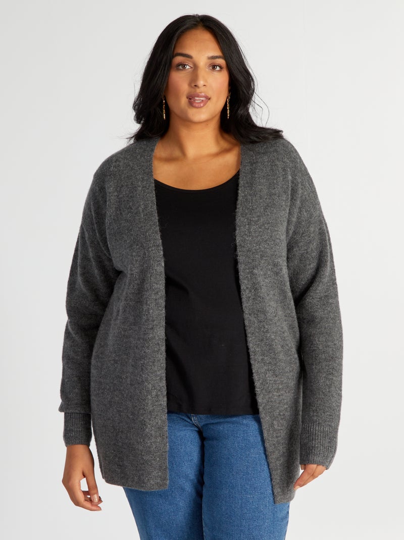 Chaqueta larga de punto con manga murciélago GRIS - Kiabi