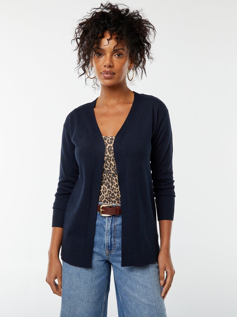 Chaqueta larga de punto fino azul - Kiabi