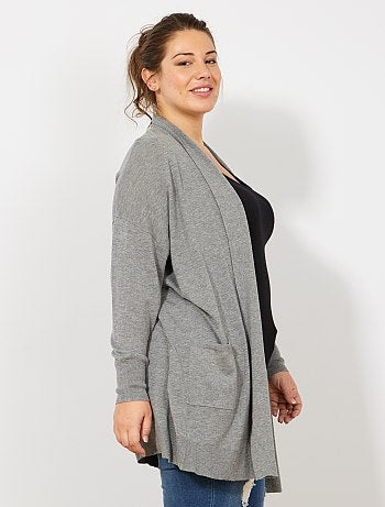 Chaqueta larga de punto fino con 2 bolsillos - Kiabi