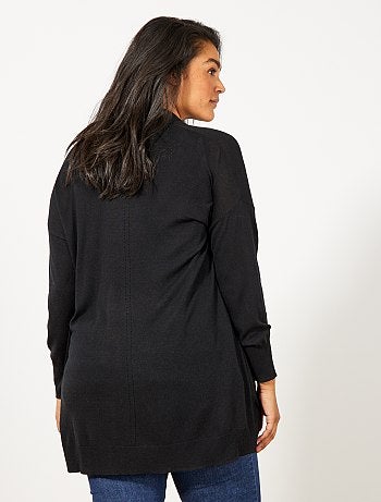 Tallas grandes mujer - Chaqueta larga de punto fino con 2 bolsillos - Kiabi