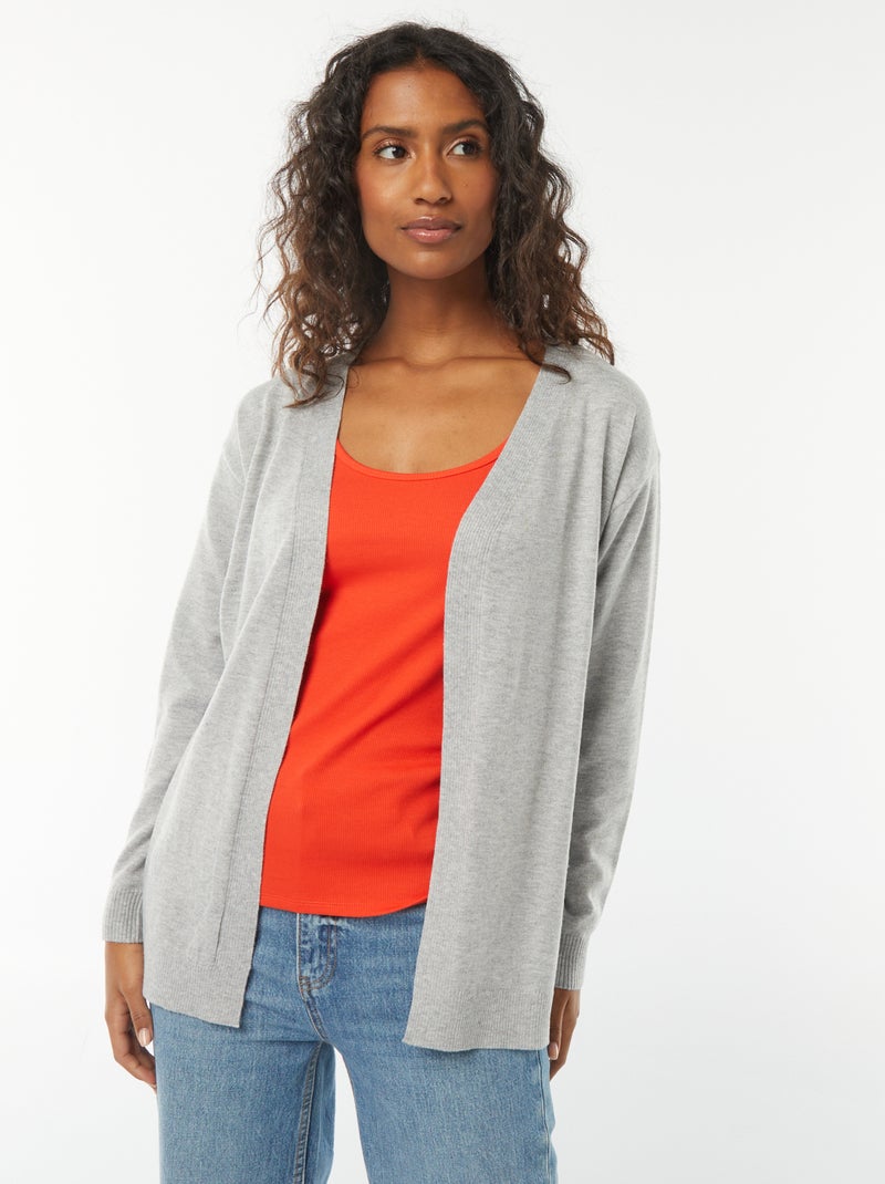 Chaqueta larga de punto fino Gris - Kiabi