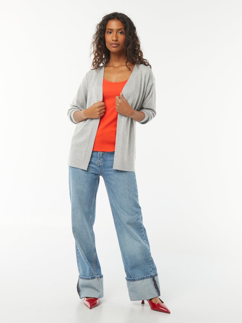 Chaqueta larga de punto fino Gris - Kiabi