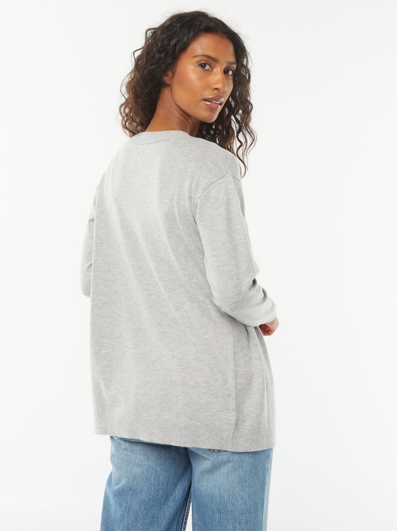 Chaqueta larga de punto fino Gris - Kiabi