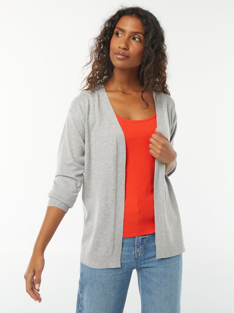 Chaqueta larga de punto fino Gris - Kiabi