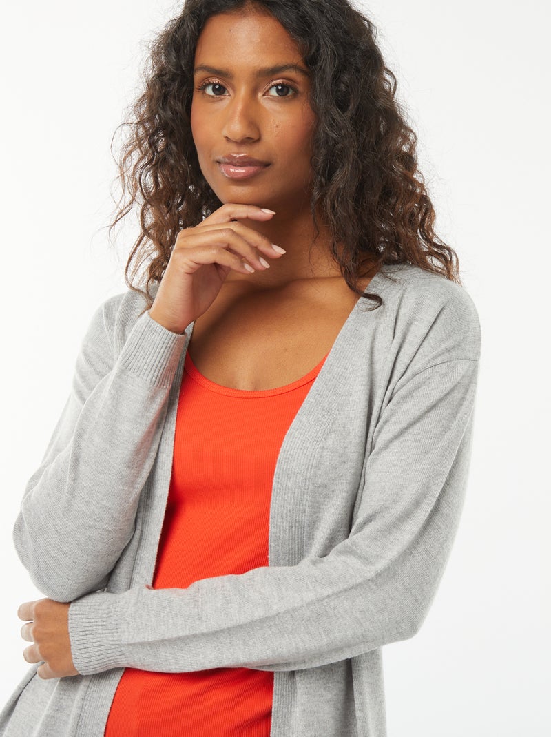 Chaqueta larga de punto fino Gris - Kiabi