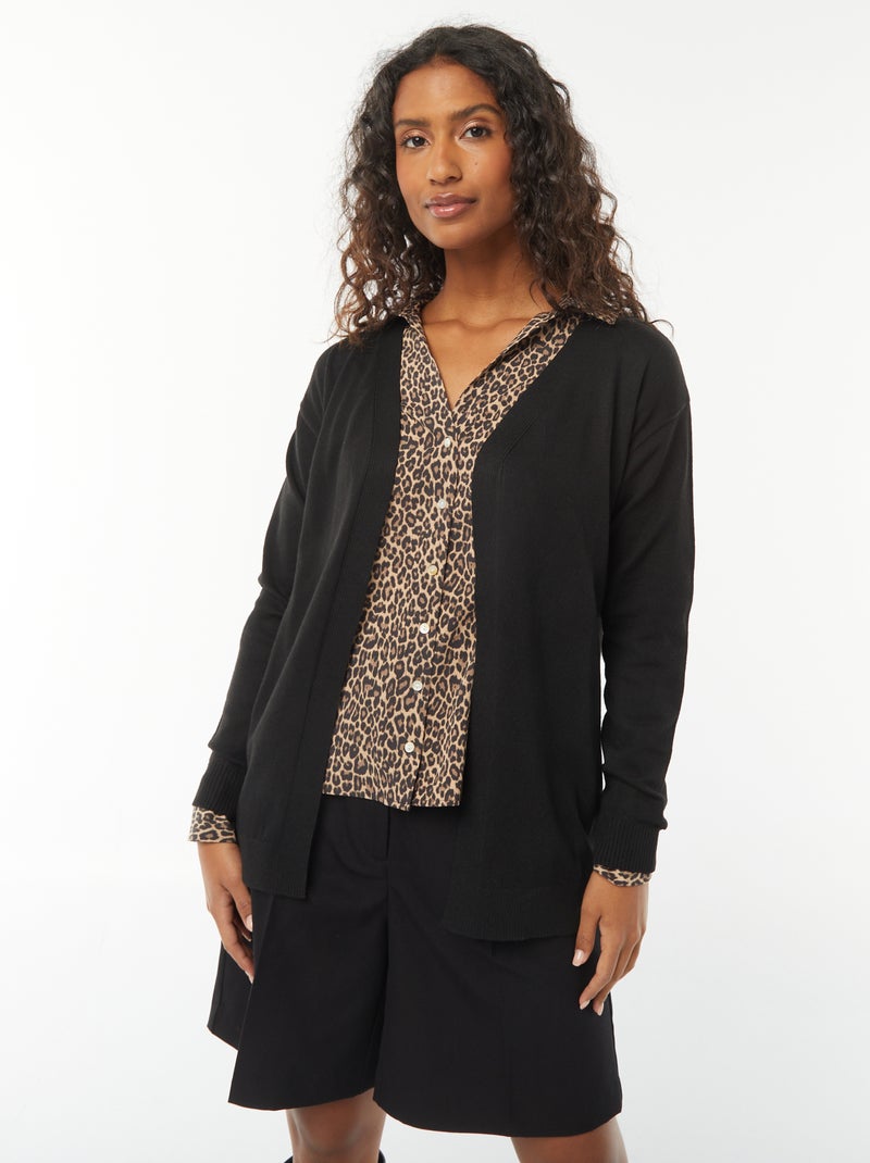 Chaqueta larga de punto fino negro - Kiabi