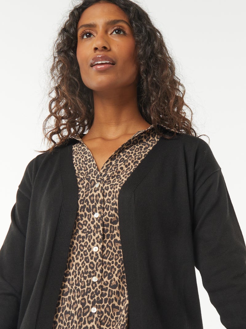 Chaqueta larga de punto fino negro - Kiabi