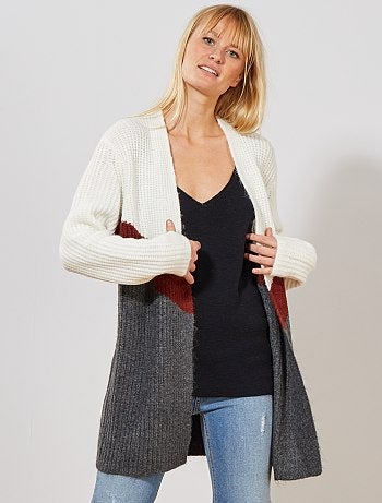 Chaqueta larga de punto perlado - Kiabi