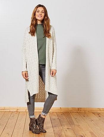 Chaqueta larga de punto trenzado - Kiabi