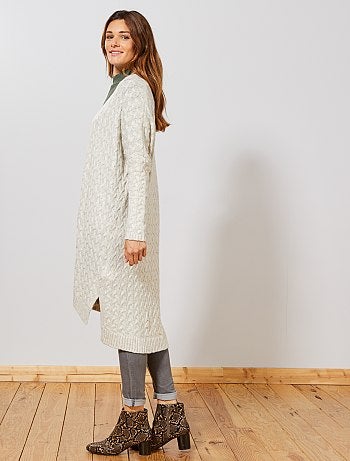 Chaqueta larga de punto trenzado - Kiabi