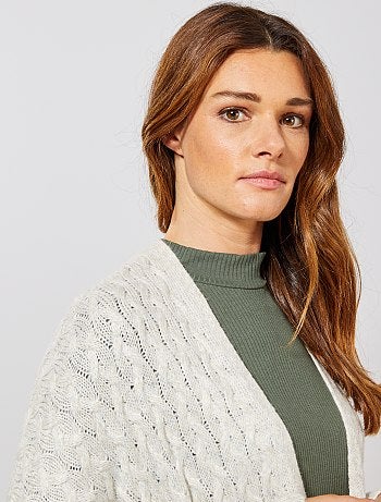 Chaqueta larga de punto trenzado - Kiabi
