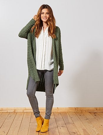 Chaqueta larga de punto trenzado - Kiabi