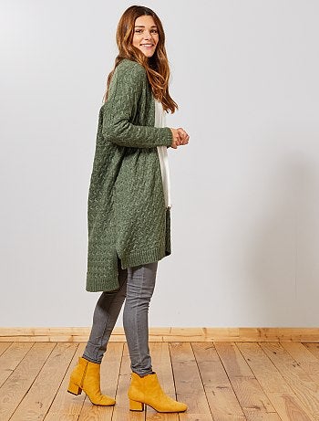 Chaqueta larga de punto trenzado - Kiabi