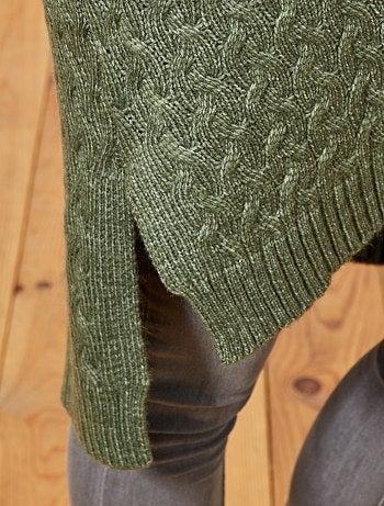 Chaqueta larga de punto trenzado - Kiabi