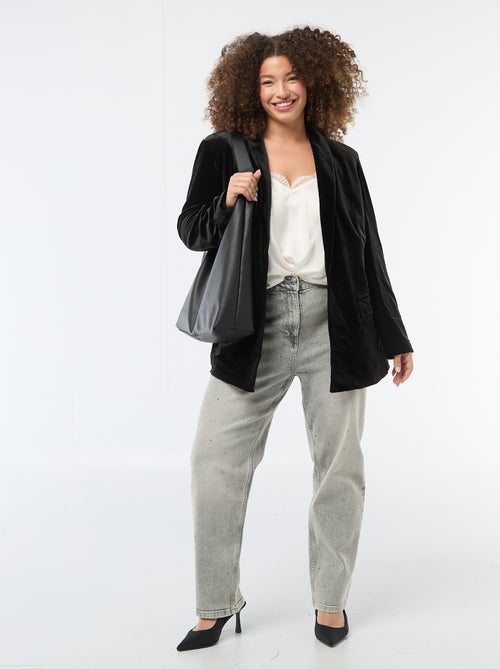 Chaqueta larga de terciopelo satinado - Kiabi