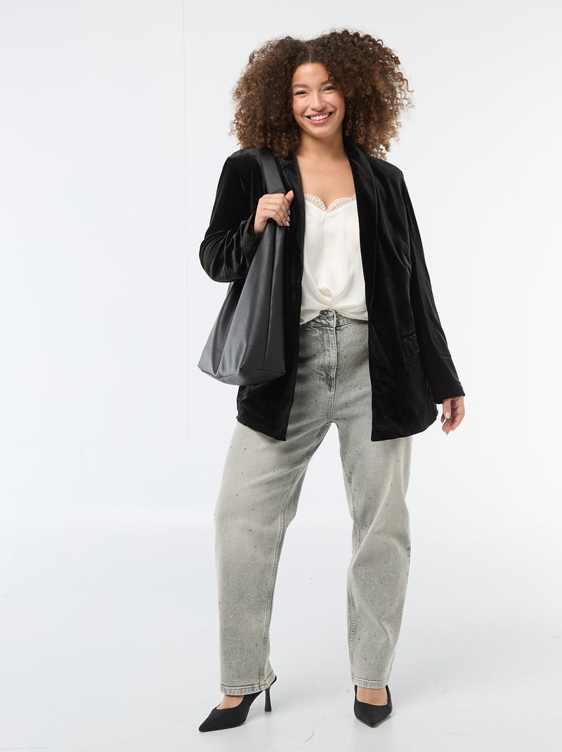 Chaqueta larga de terciopelo satinado Negro - Kiabi