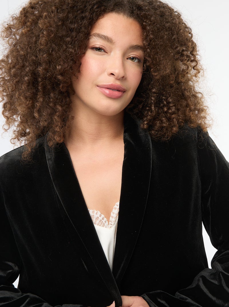 Chaqueta larga de terciopelo satinado Negro - Kiabi