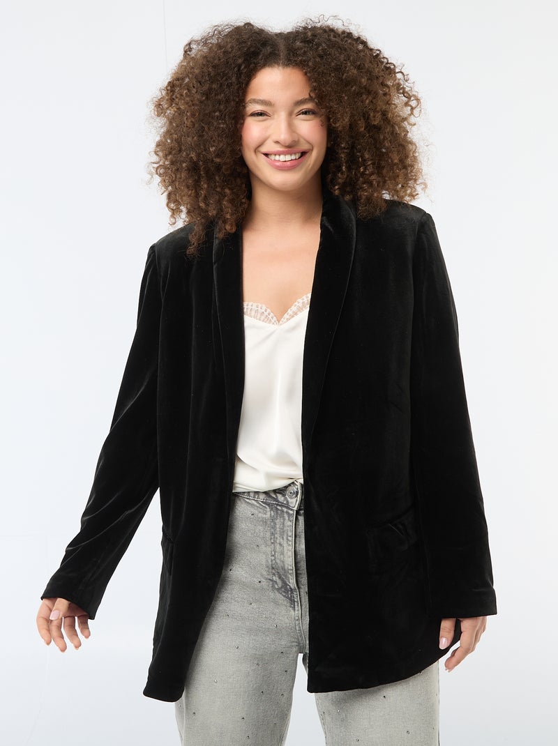 Chaqueta larga de terciopelo satinado Negro - Kiabi