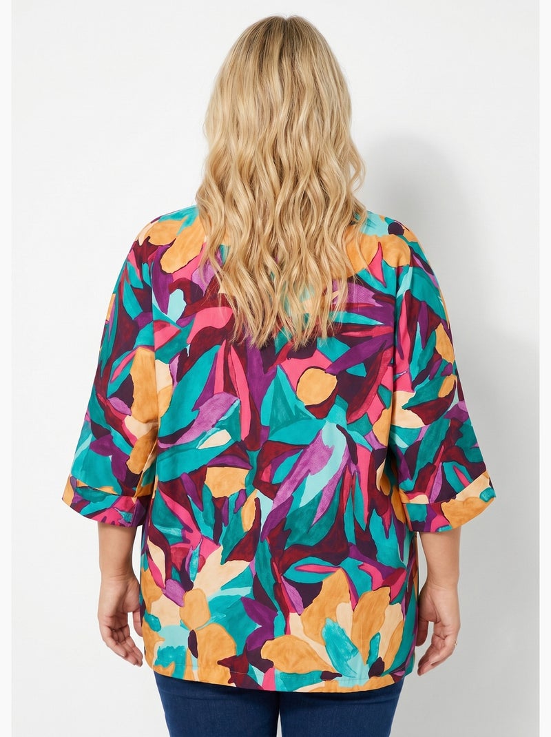 Chaqueta larga holgada con estampado floral - Afibel Violeta - Kiabi