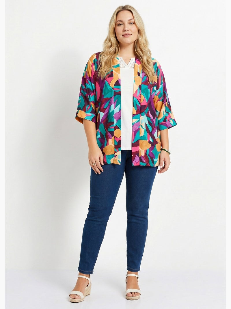 Chaqueta larga holgada con estampado floral - Afibel Violeta - Kiabi
