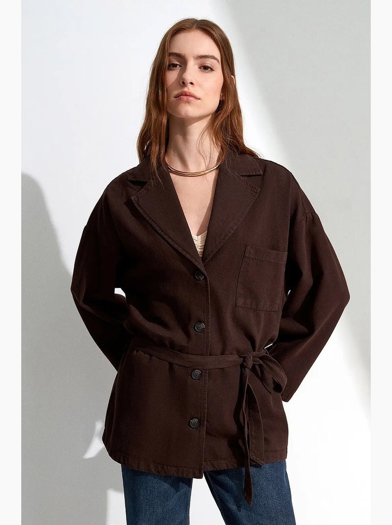 Chaqueta larga oversize con cinturón dilvin Marrón chocolate - Kiabi